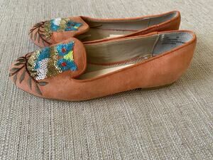 RARA AVIS by IRIS APFEL Orange OWL LOAFERS Sequin Flat Shoes 6M